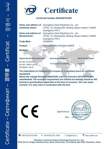 Chine Guangzhou Hone Machinery Co., Ltd. certifications