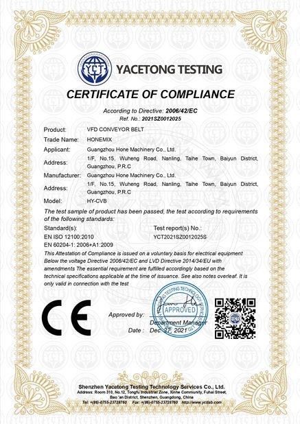 Chine Guangzhou Hone Machinery Co., Ltd. certifications